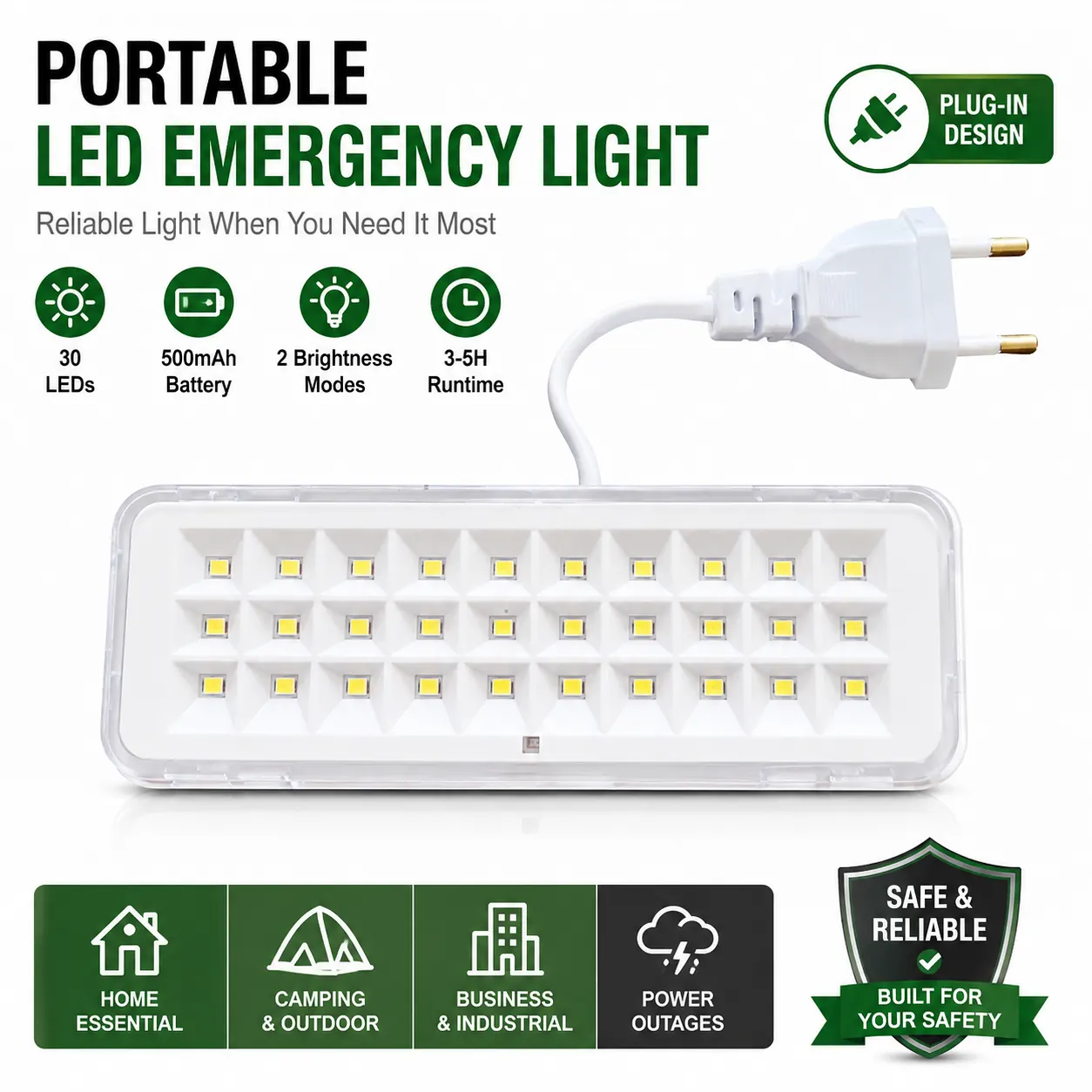 CT601 portable LED emergency light with 30 LEDs and plug-in charging