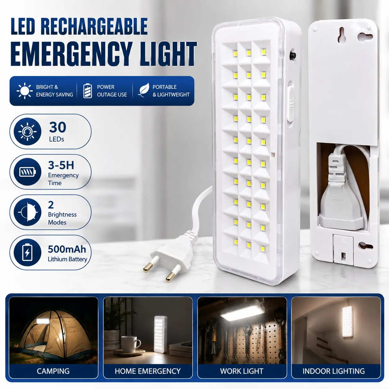 CT601 rechargeable emergency light for camping, home and work lighting