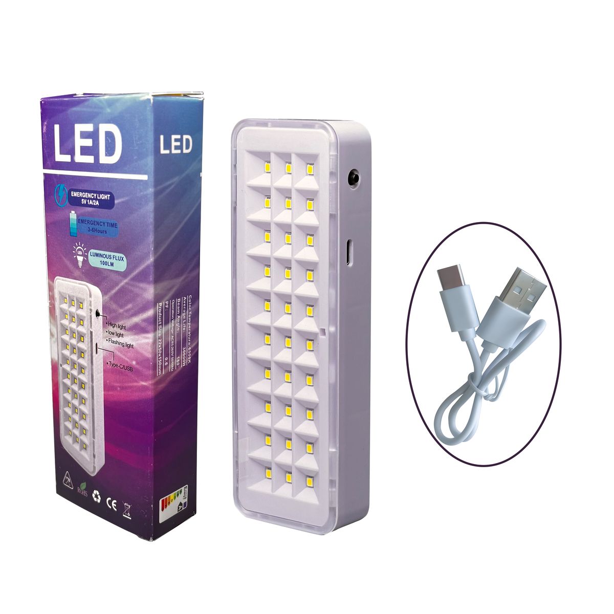 Rechargeable Camping Lamp 30LED Fire Emergency Light With Type-C USB Cable