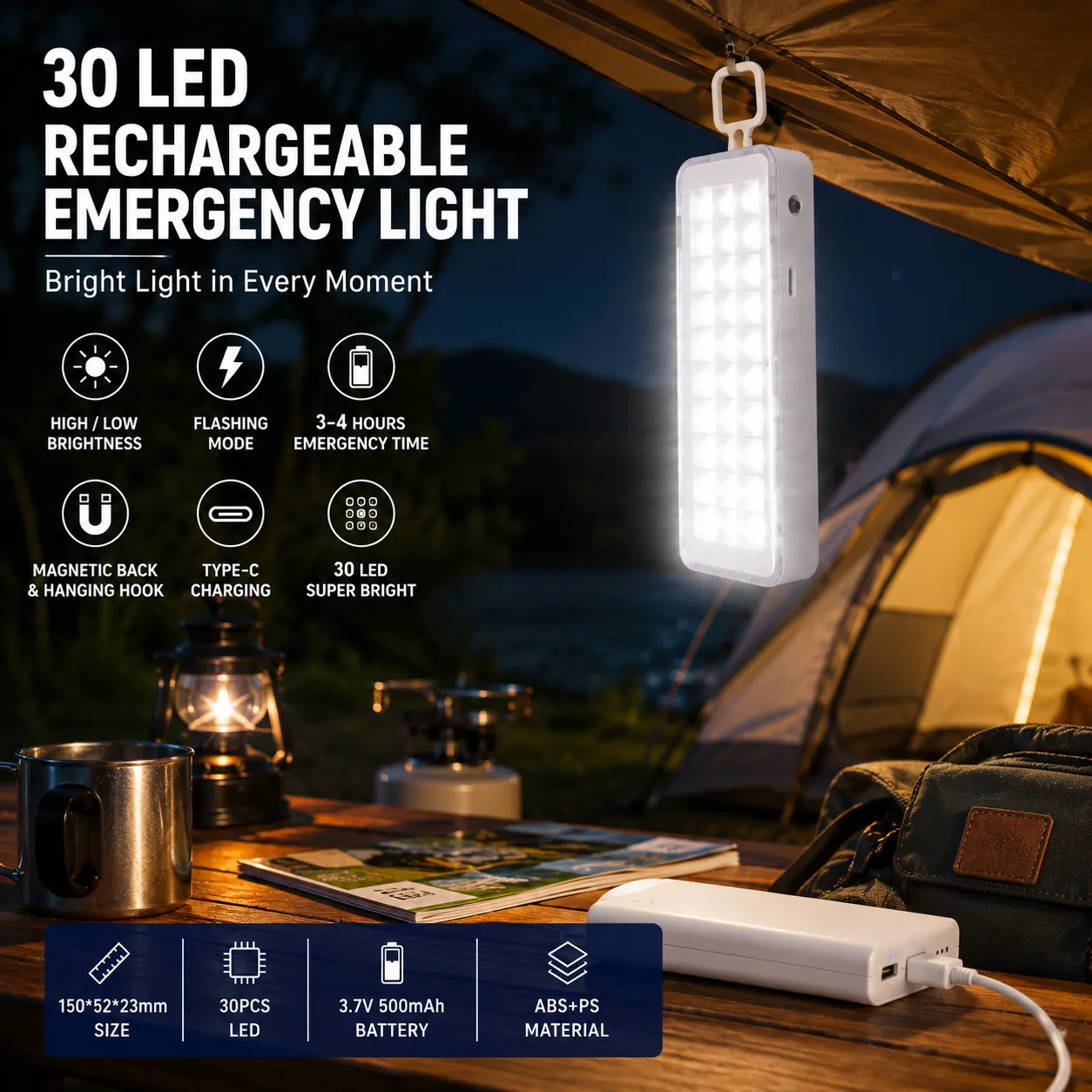 CT603 — 30-LED Type-C Rechargeable Emergency Light view 8