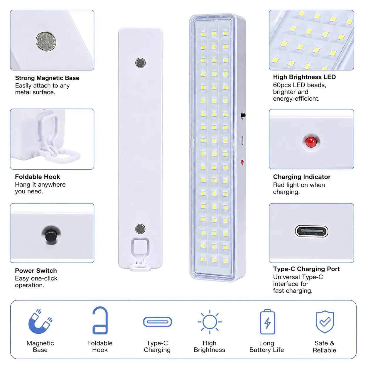 CT604 — 60-LED Type-C Rechargeable Emergency Light view 8