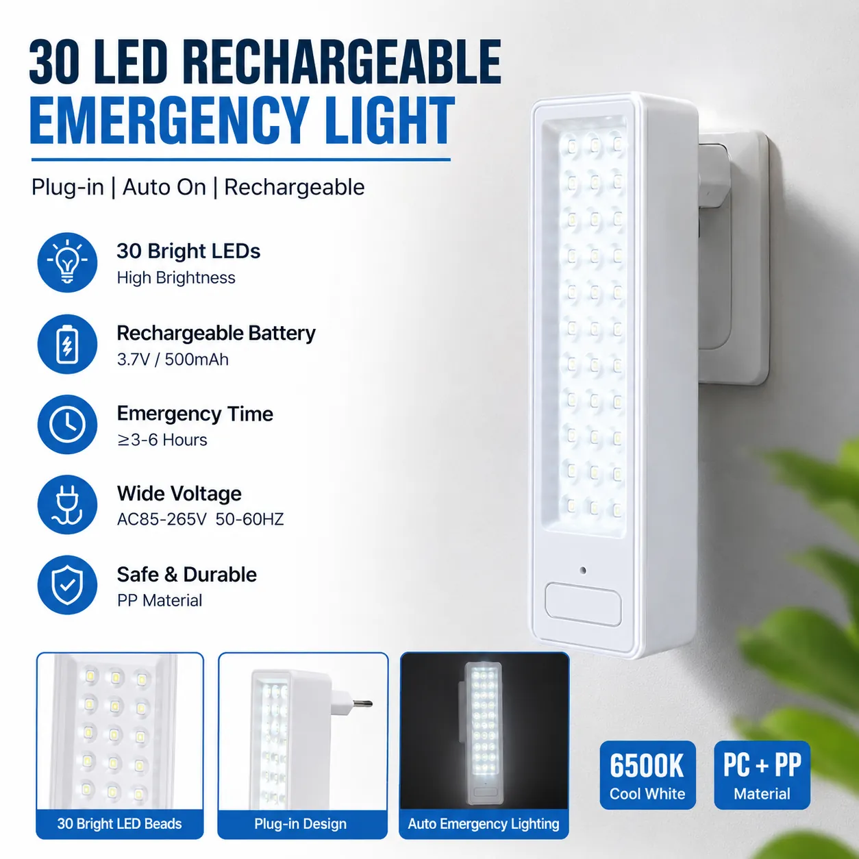 CT605 — 30-LED Plug-In Rechargeable Emergency Light view 6