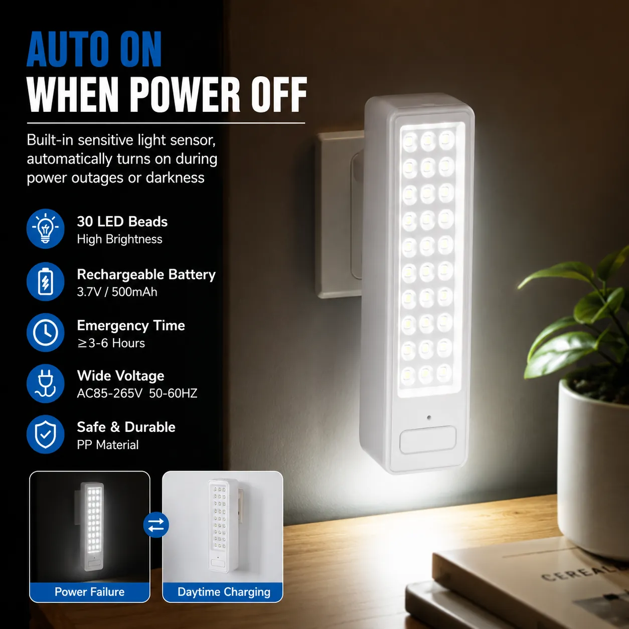 CT605 — 30-LED Plug-In Rechargeable Emergency Light view 7