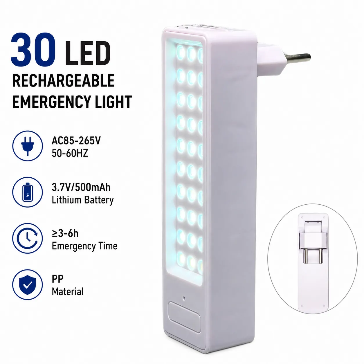 CT605 — 30-LED Plug-In Rechargeable Emergency Light view 9