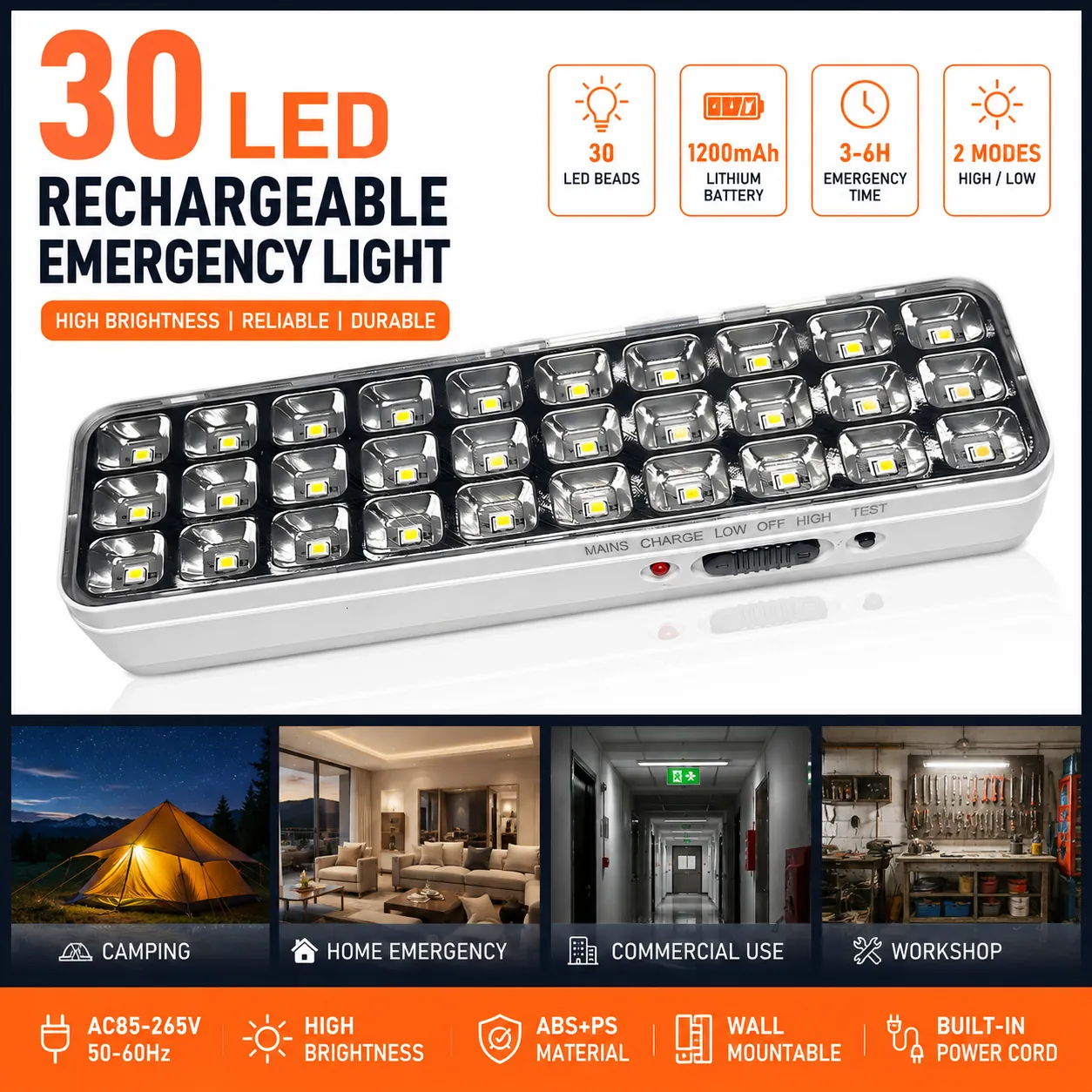 CT606 — 30-LED Plug-In Rechargeable Emergency Light with Reflector Lens view 10