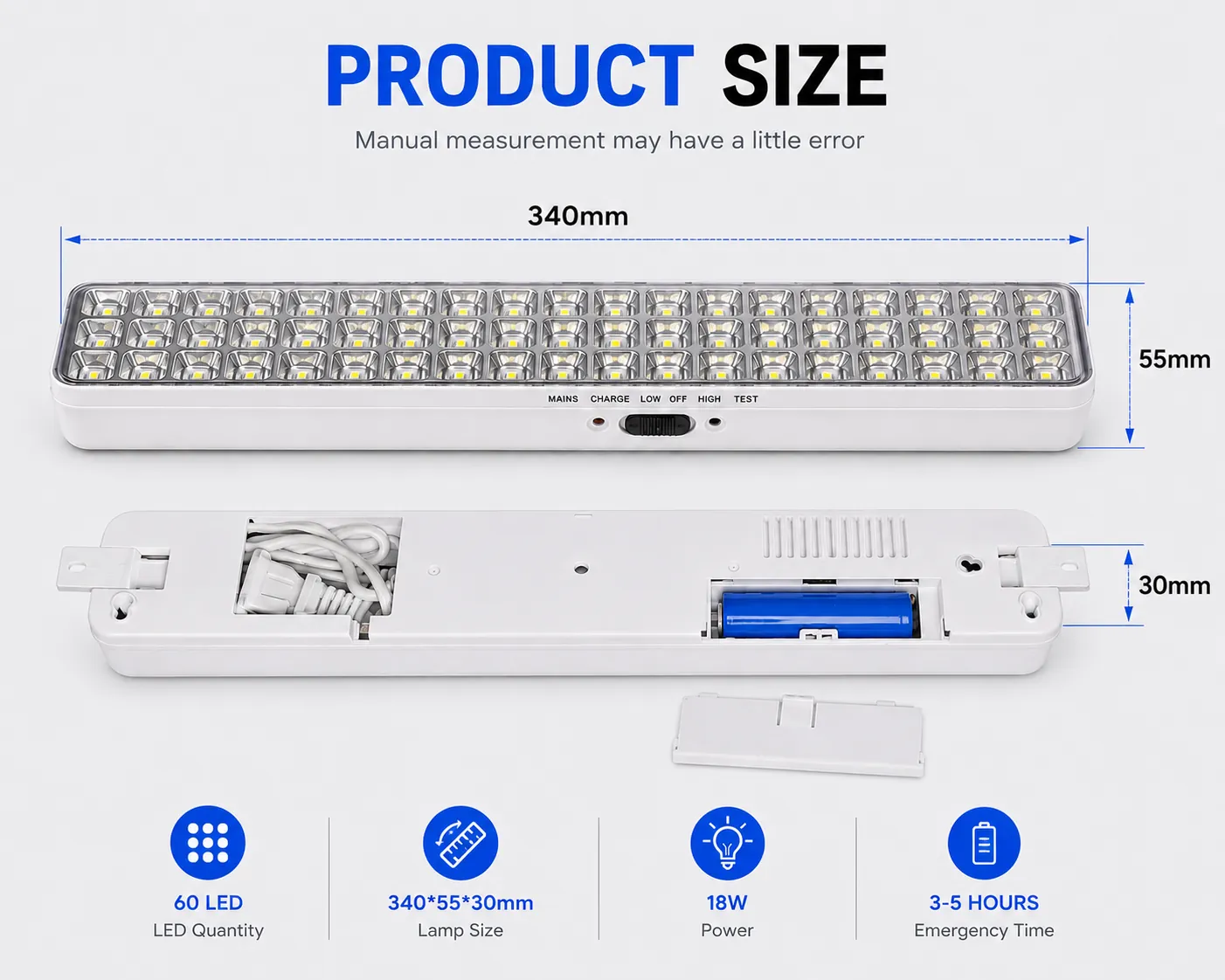 CT607 — 60-LED Wall-Mounted Rechargeable Emergency Light Bar view 7