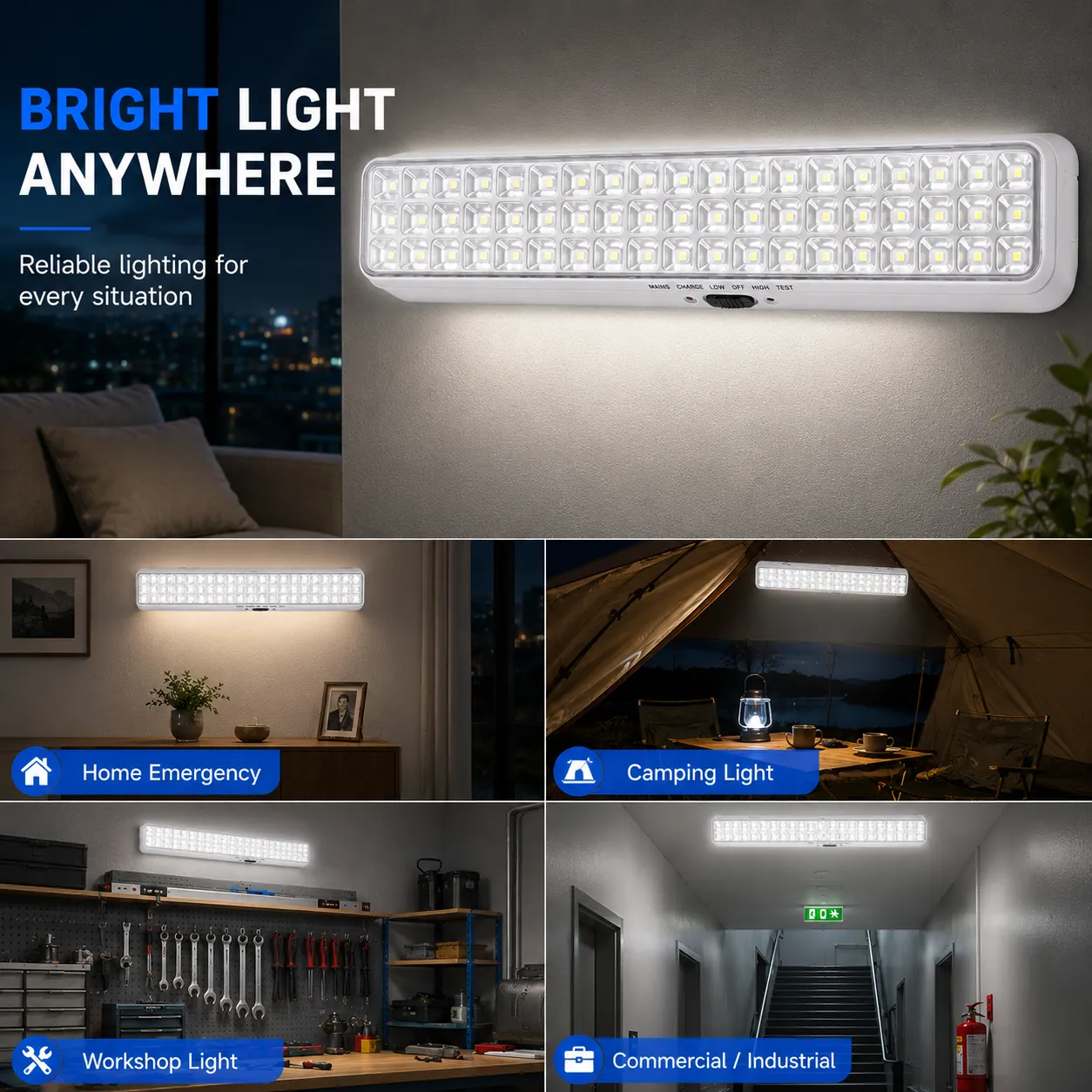 CT607 — 60-LED Wall-Mounted Rechargeable Emergency Light Bar view 8