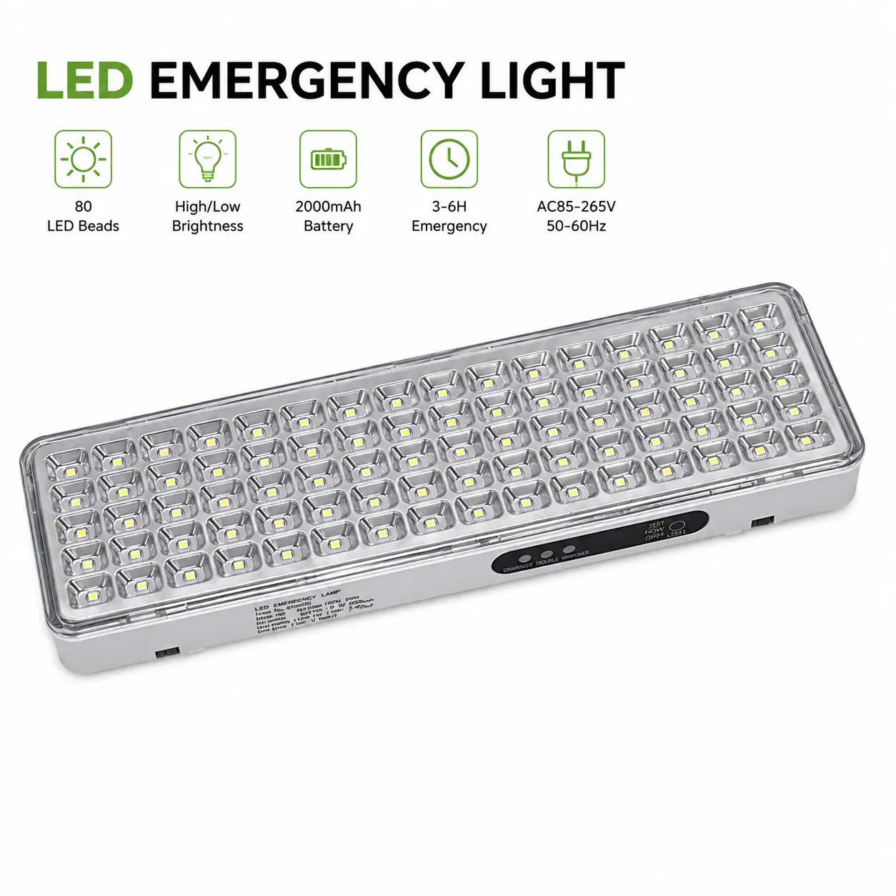 80-LED Wide-Panel Rechargeable Emergency Light