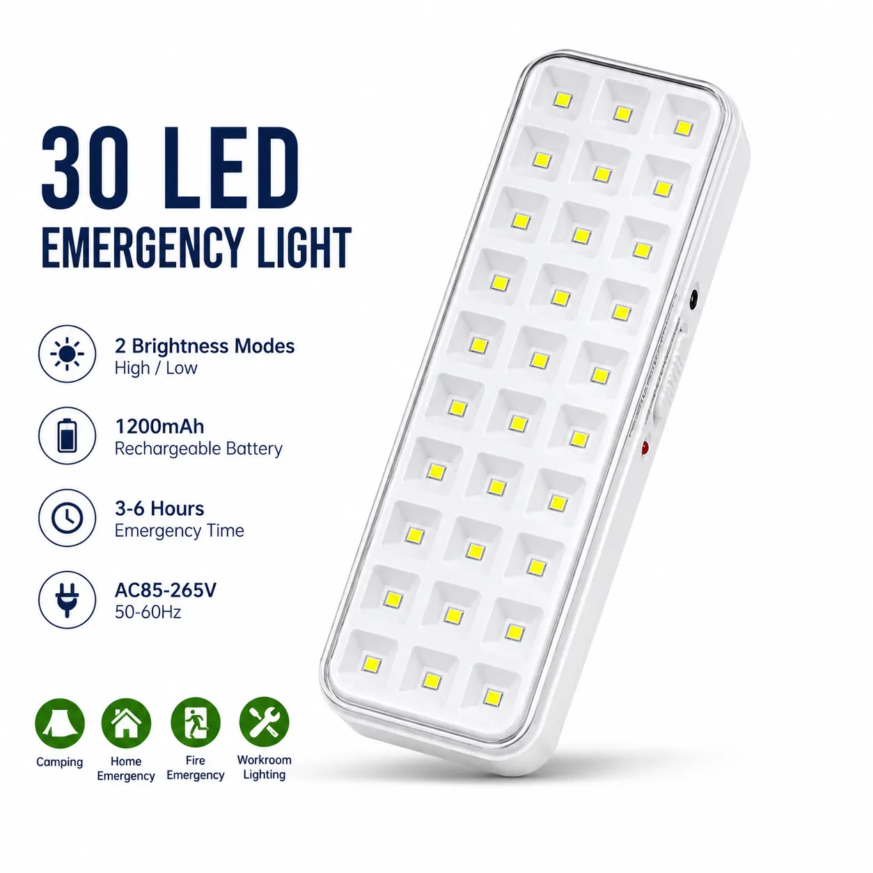 30-LED Compact Wall-Mounted Rechargeable Emergency Light
