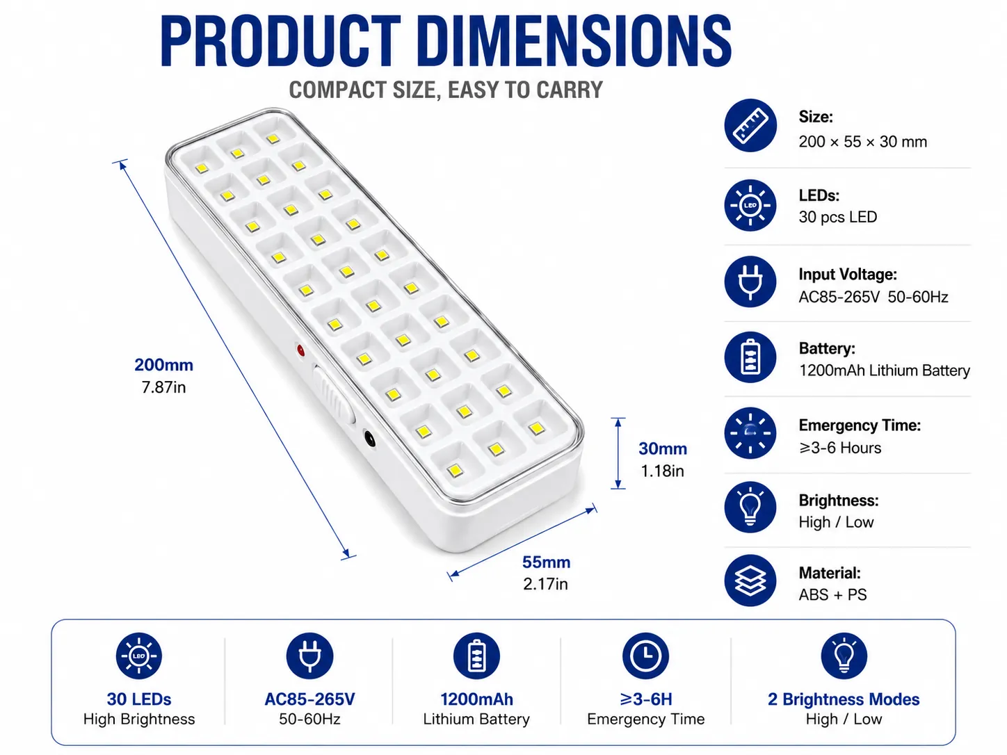 CT609 — 30-LED Compact Wall-Mounted Rechargeable Emergency Light view 5