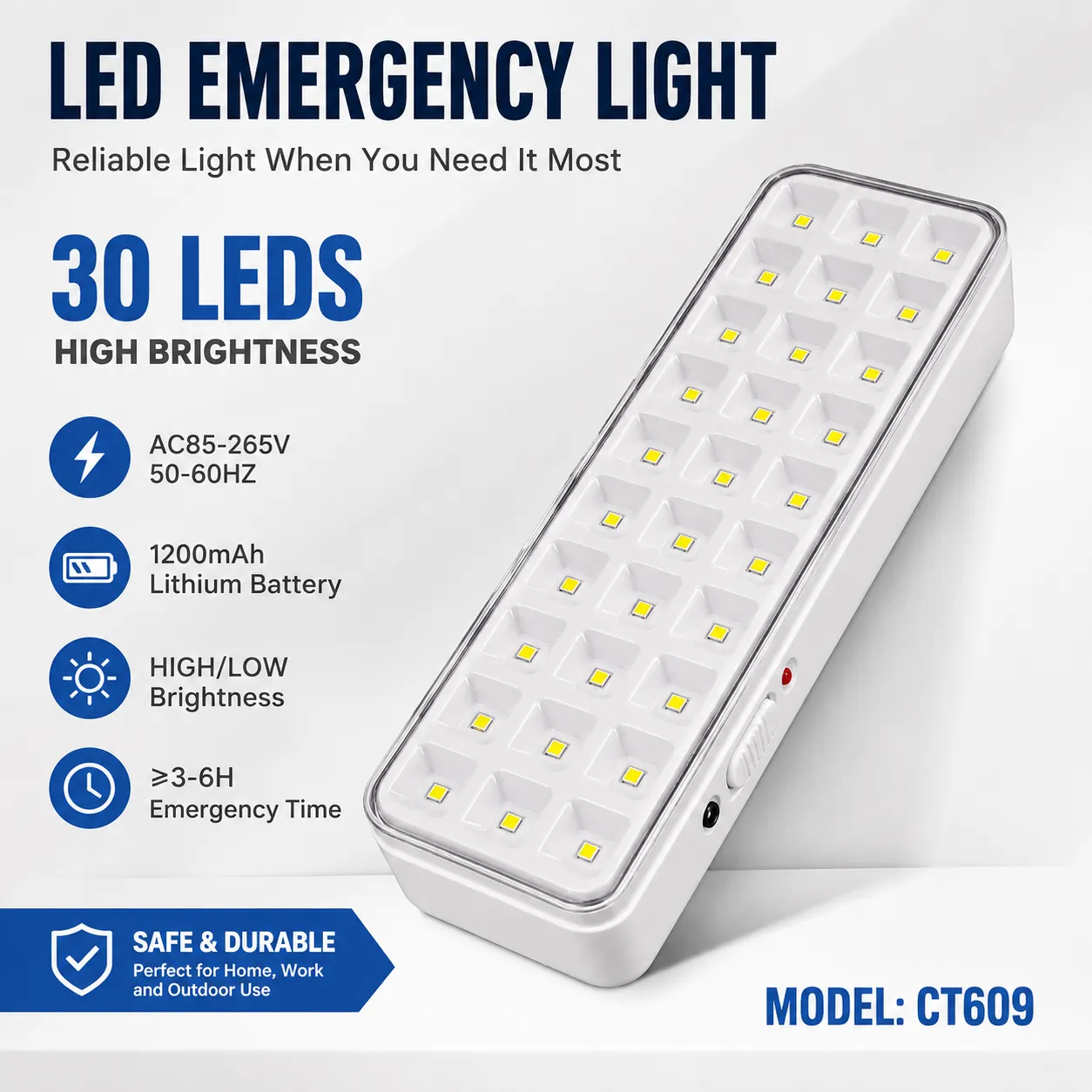 CT609 — 30-LED Compact Wall-Mounted Rechargeable Emergency Light view 6