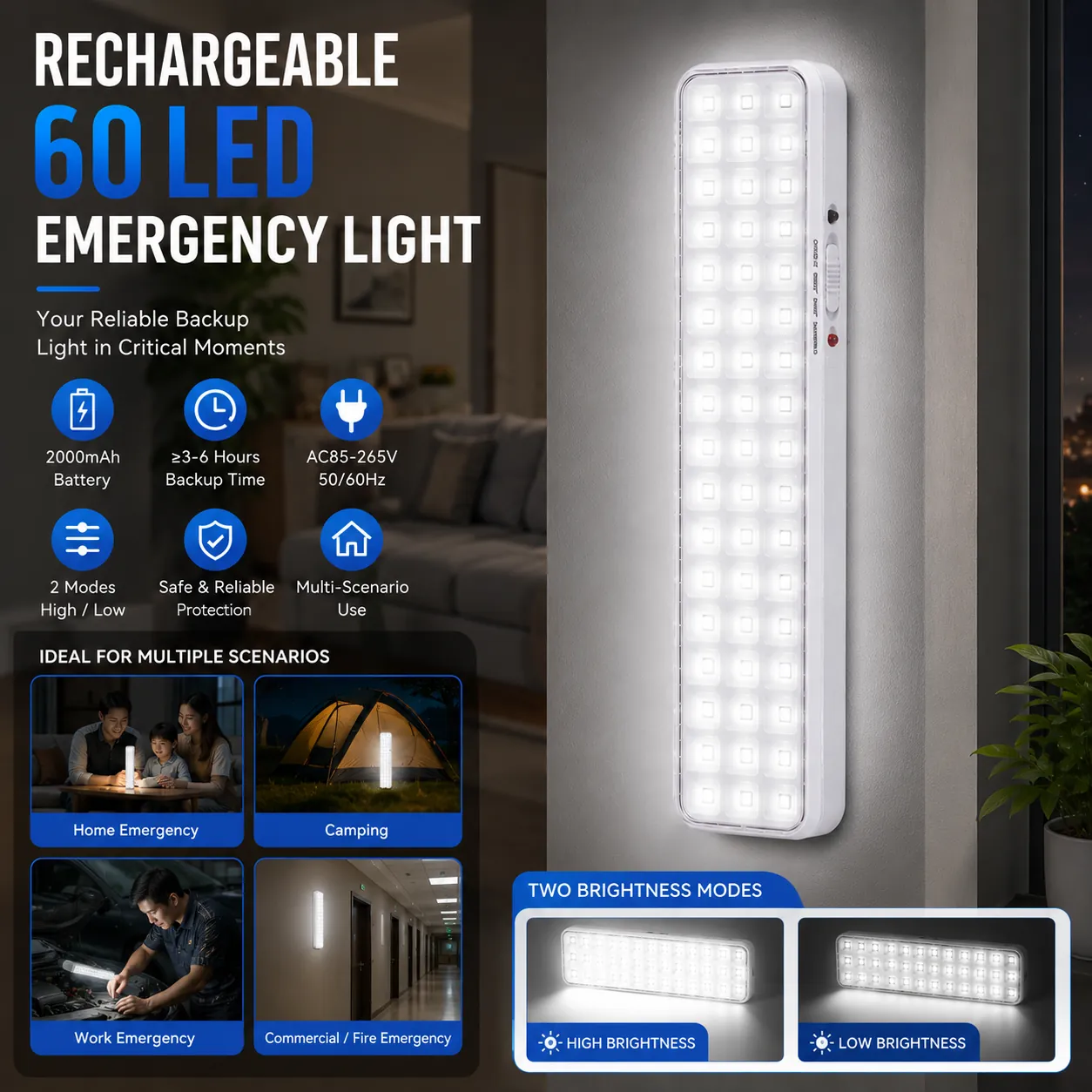 CT610 — 60-LED Wall-Mounted Rechargeable Emergency Light view 4