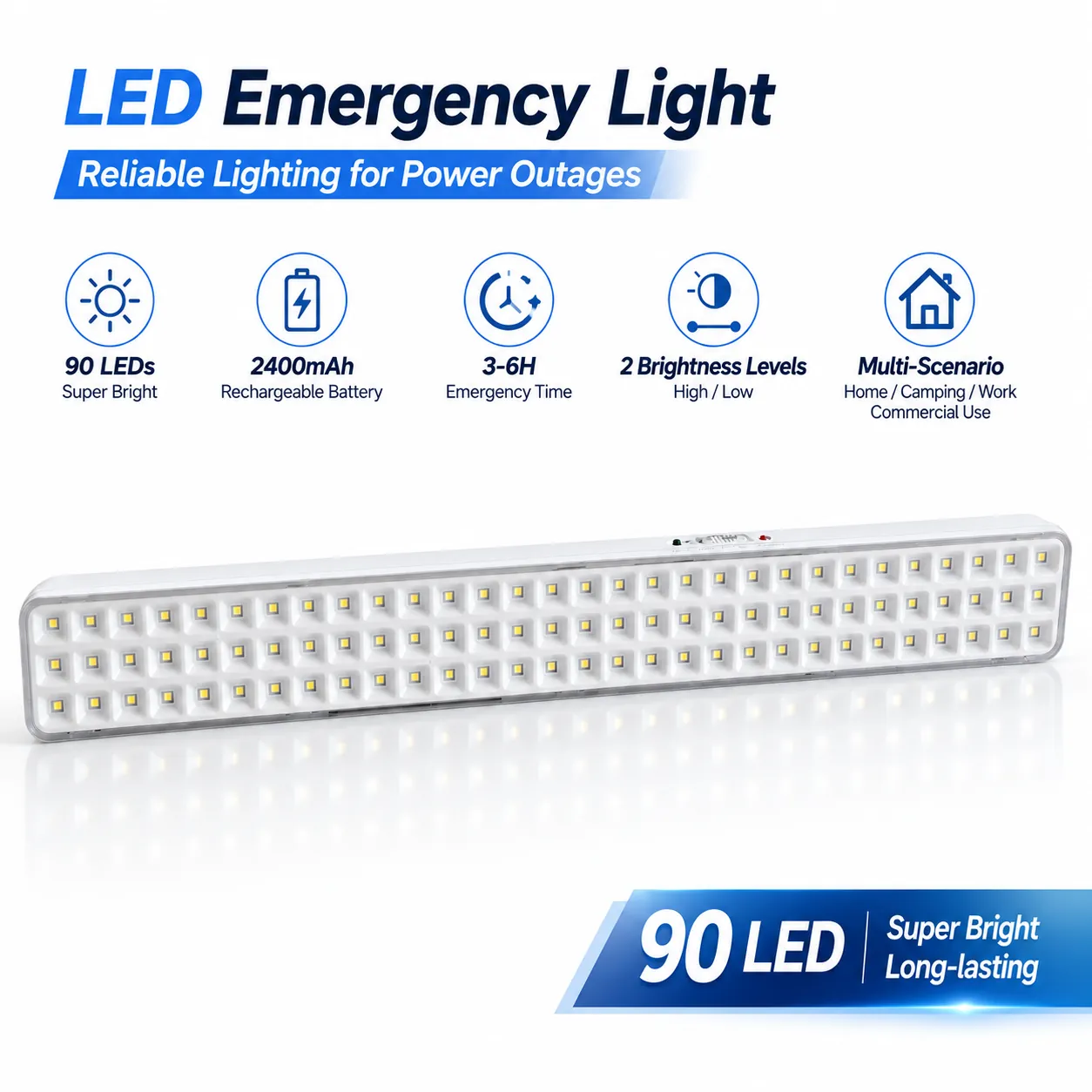 90-LED Long Rechargeable Emergency Light Bar