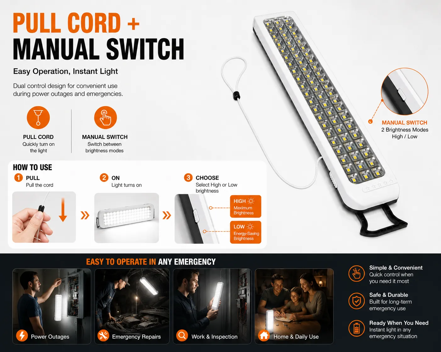 CT612 — 60-LED Rechargeable Emergency Light with Pull-Cord Switch view 7