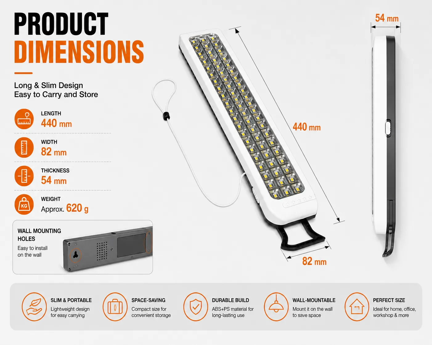 CT612 — 60-LED Rechargeable Emergency Light with Pull-Cord Switch view 8