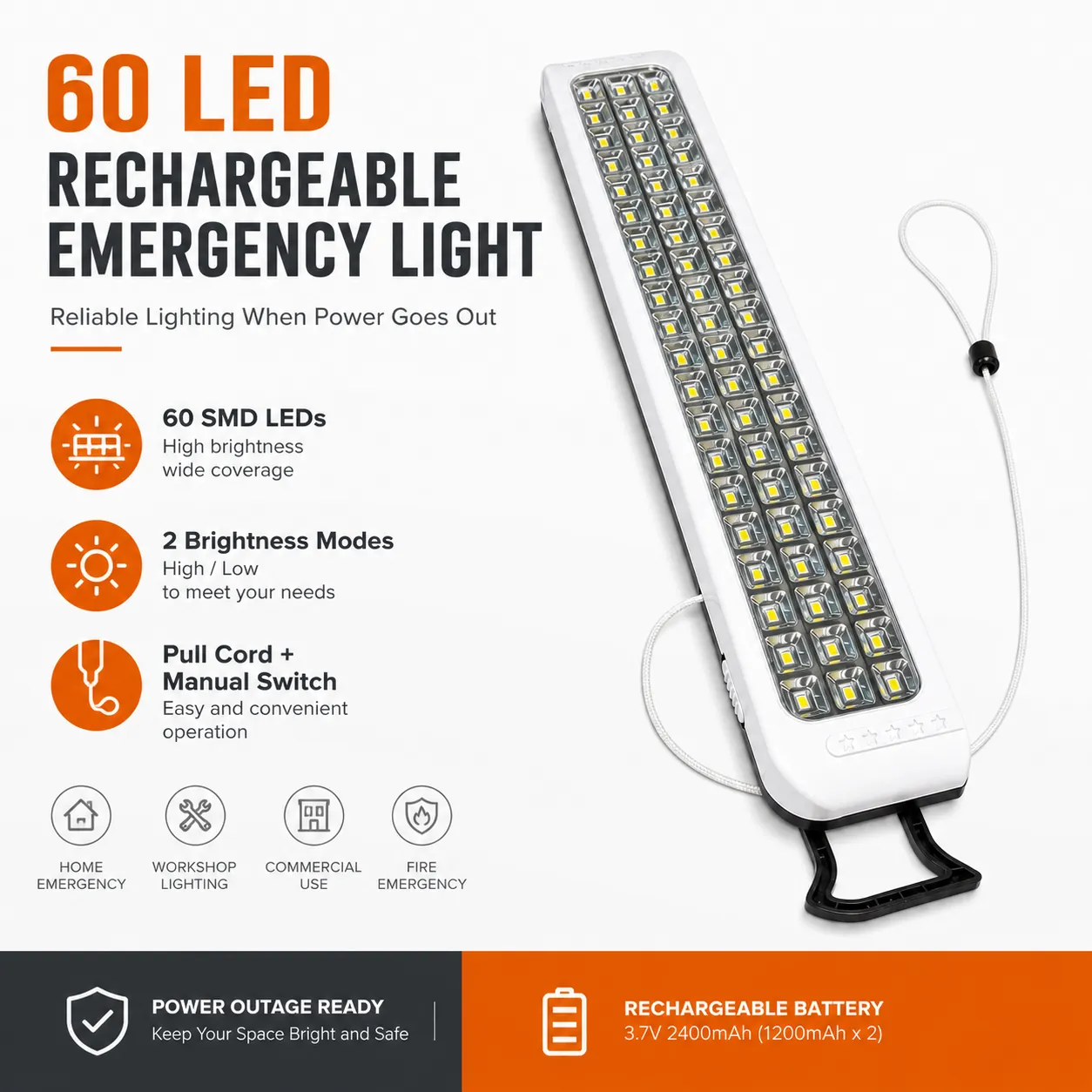 CT612 — 60-LED Rechargeable Emergency Light with Pull-Cord Switch view 9