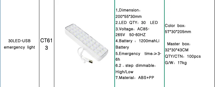 CT613 — 30-LED Rechargeable Emergency Light Bar with USB Cable view 2