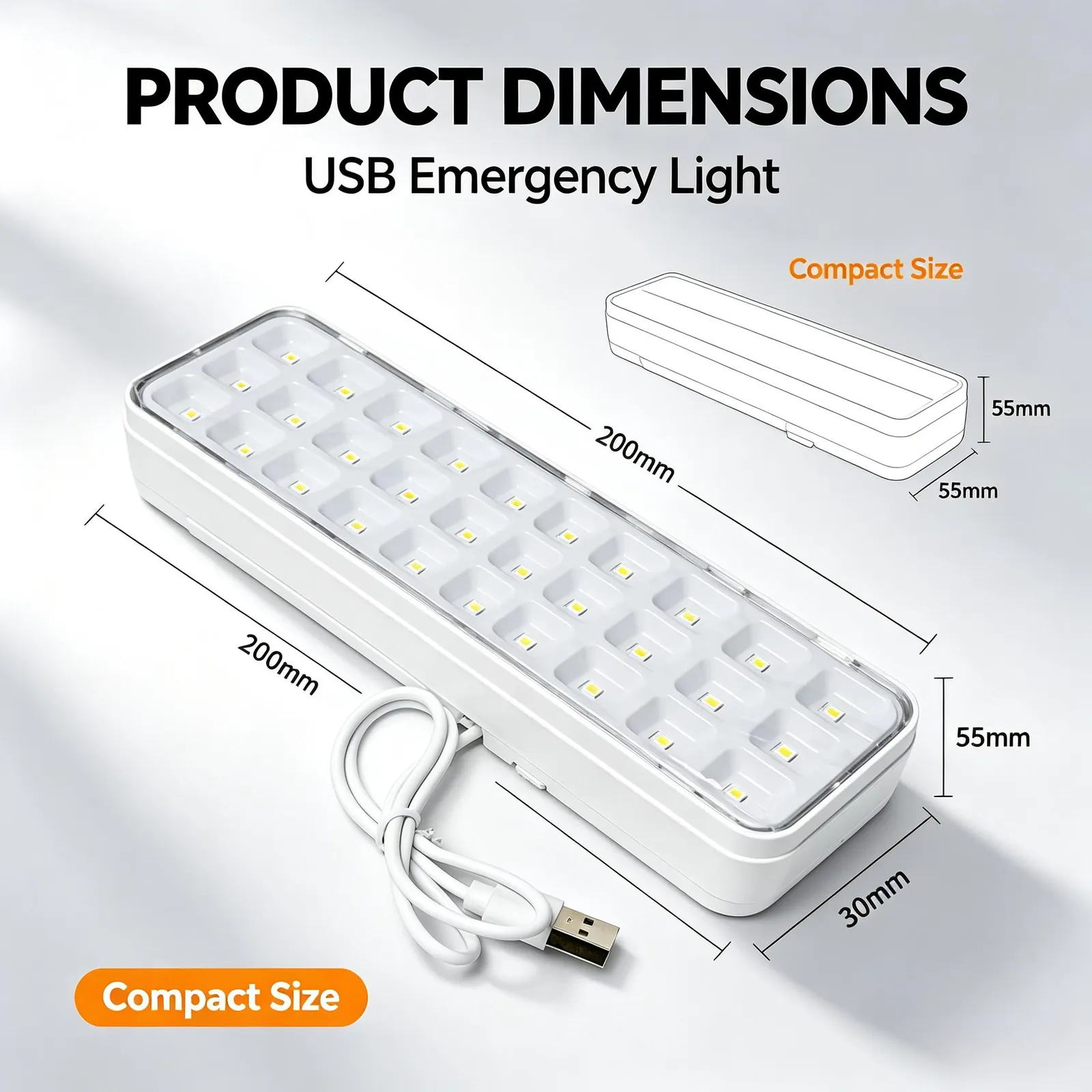 CT613 — 30-LED Rechargeable Emergency Light Bar with USB Cable view 3