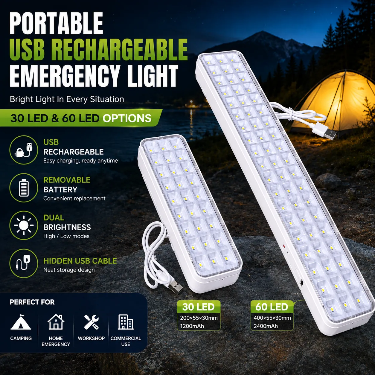 CT613 USB rechargeable LED emergency light feature image 1