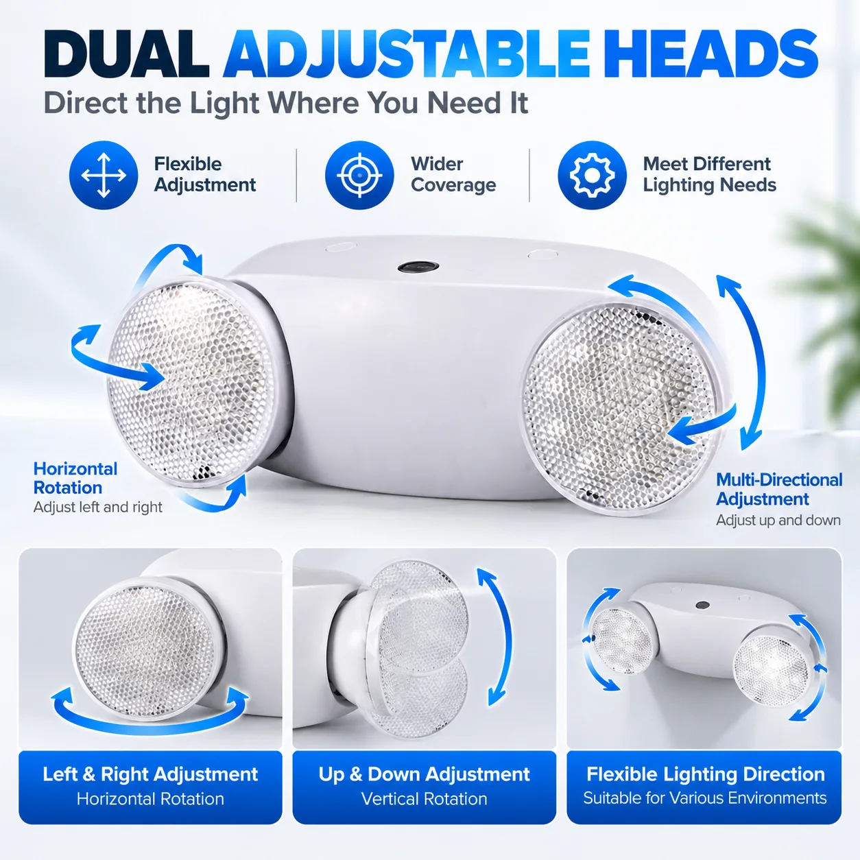 ST904 adjustable dual emergency light heads and beam directions