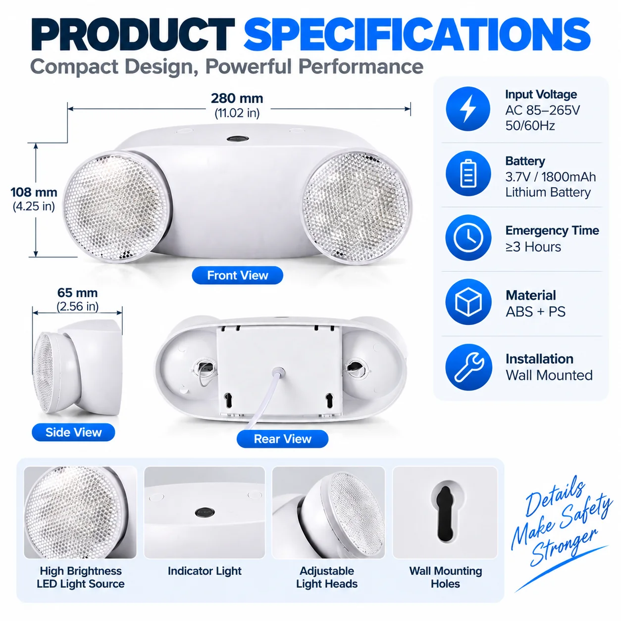 ST904 dimensions, battery, voltage and emergency runtime specifications