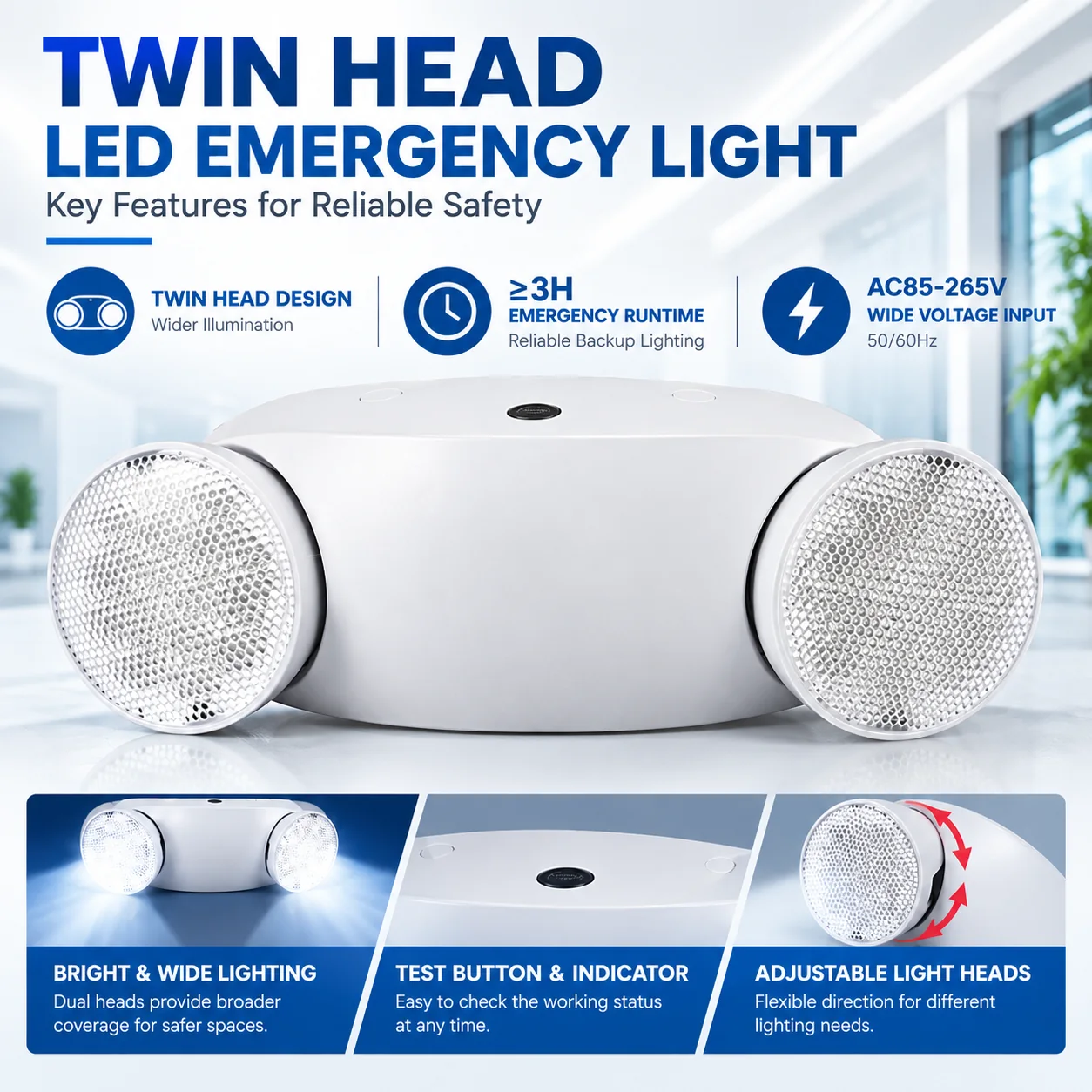 ST904 twin head emergency light key features overview