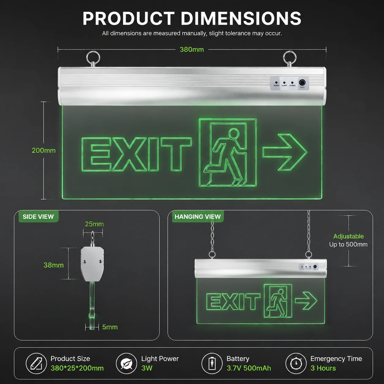 ZS803 emergency light dimensions