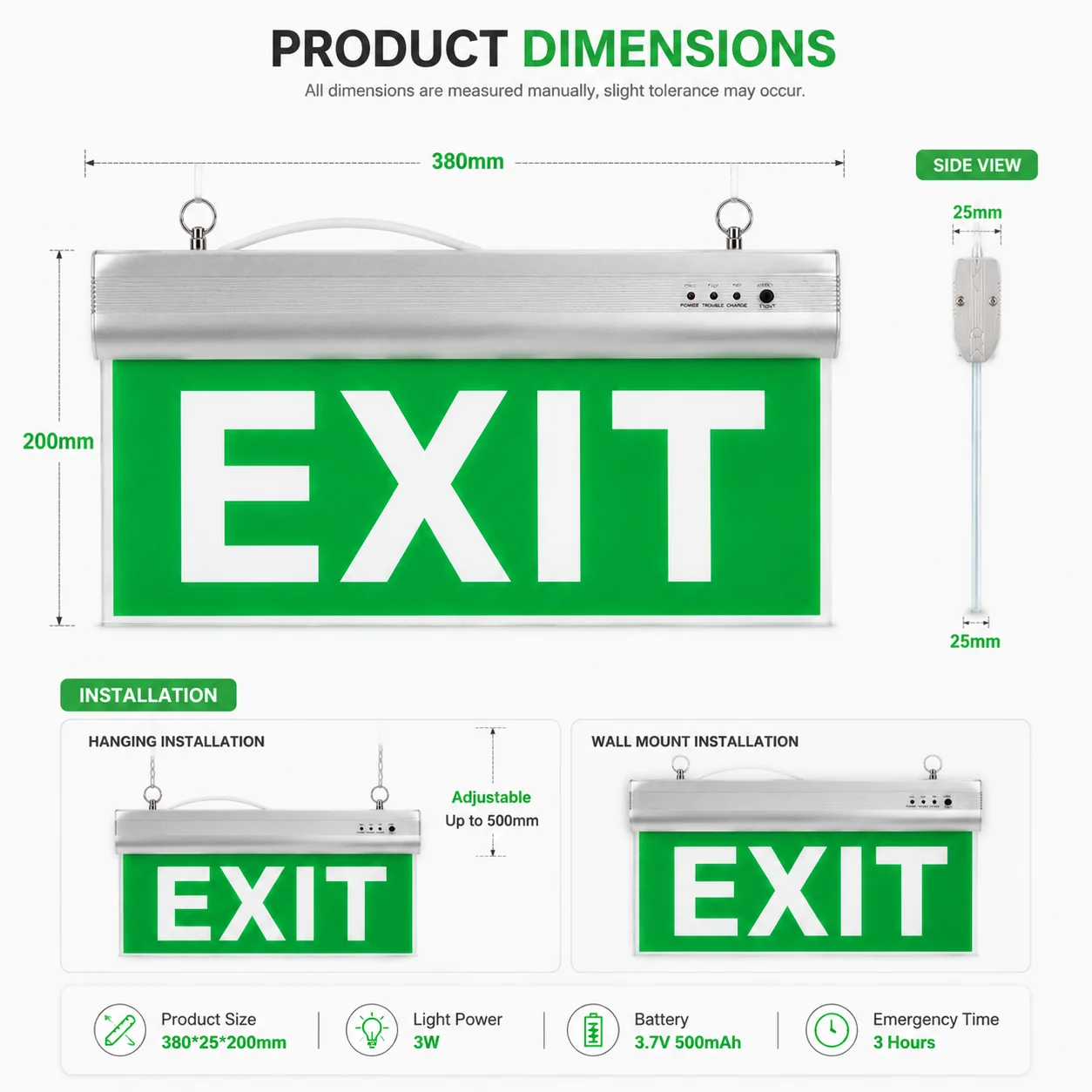 ZS803B emergency light dimensions