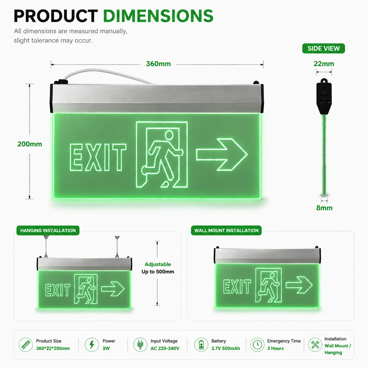 ZS804 emergency light dimensions