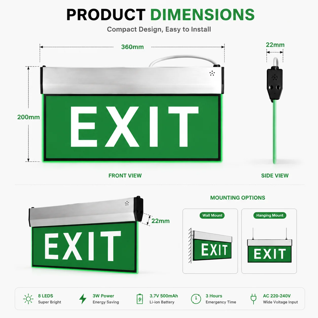ZS804B emergency light dimensions