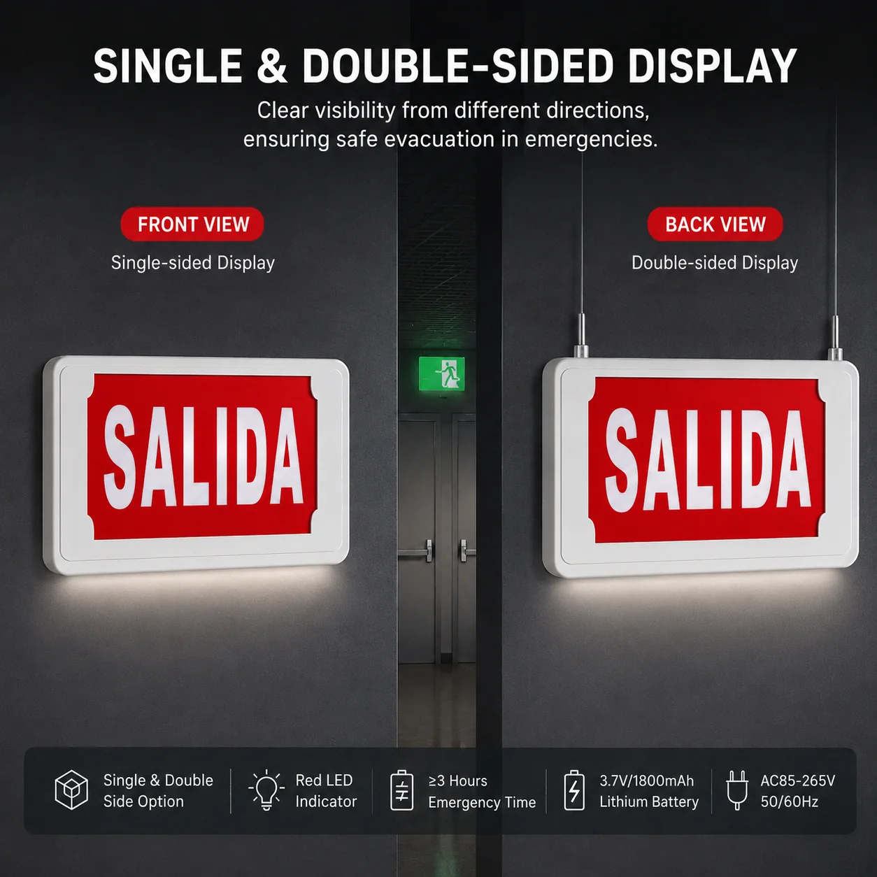 ZS807 emergency light single and double sided configurations